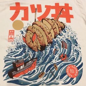 L Illustrata shirt katsudon kaiju on Kanagawa Sea Japan food art NEW LARGE